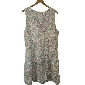 Cottage Core 100% Linen Joie Floral V Neck Sleeveless Dress Size XL